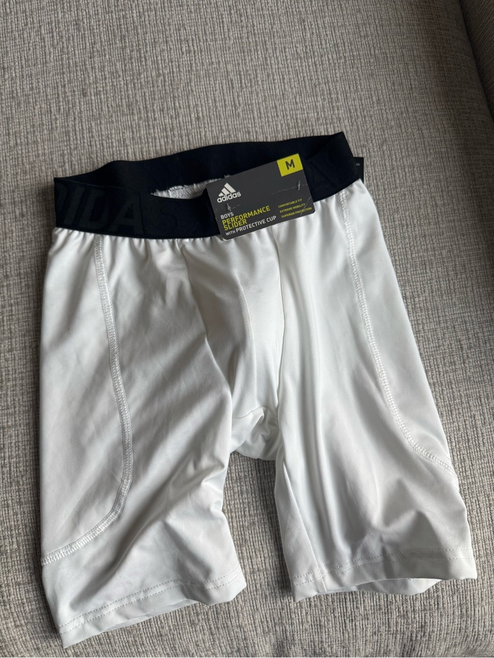 adidas White performance slider w protective cup